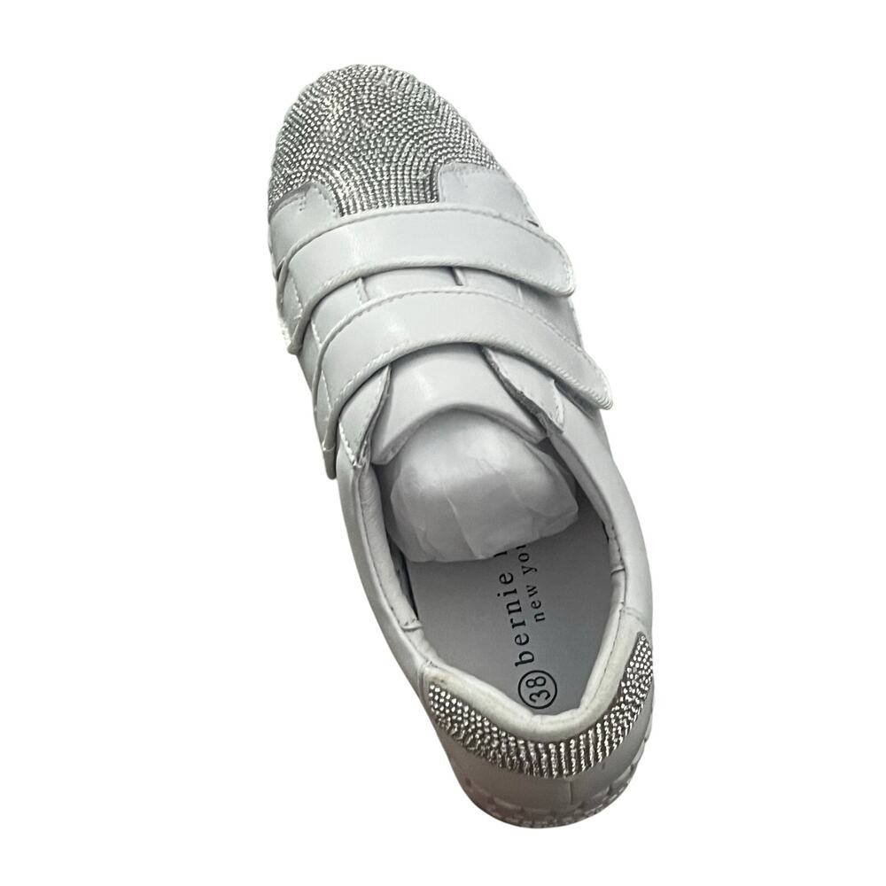 Women's Bernie Mev Odell Leather Sneaker White Rhinestones Memory Foam Sz 38/7 - Picture 4 of 7